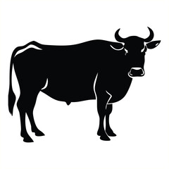 Black Cow Silhouette Vector Traditional Farm Animal Illustration