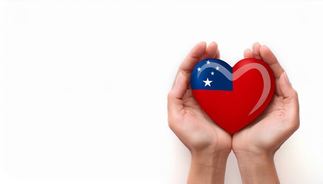 手で持っているサモアの国旗のハート(Heart of Samoa flag held in hand.)
