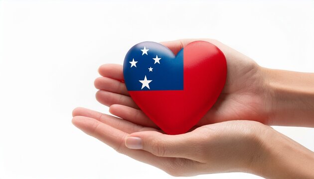 手で持っているサモアの国旗のハート(Heart of Samoa flag held in hand.)
