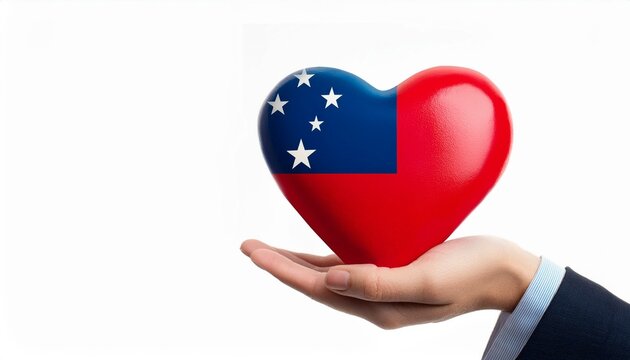 手で持っているサモアの国旗のハート(Heart of Samoa flag held in hand.)
