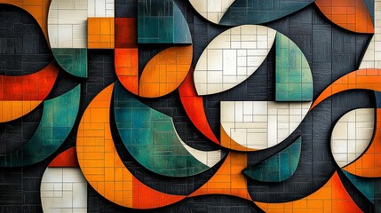 Fototapeta premium Abstract geometric patterns with vibrant colors on dark background, modern design.