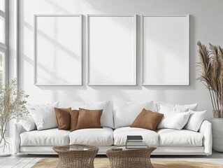 Contemporary Wall Mockup: Elegant Frames in Various Sizes for a Modern Living Room Display

