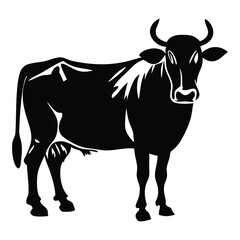 Black Cow Silhouette Vector Traditional Farm Animal Illustration
