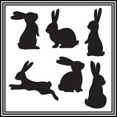 Rabbit silhouette vector, animal illustration set.