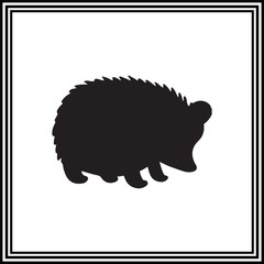 Black illustration of hedgehog, hedgehog silhouette.