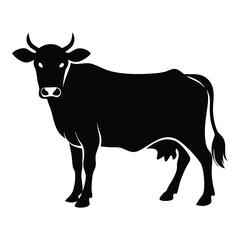 Black Cow Silhouette Vector Traditional Farm Animal Illustration
