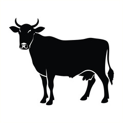 Black Cow Silhouette Vector Traditional Farm Animal Illustration
