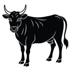 Black Cow Silhouette Vector Traditional Farm Animal Illustration