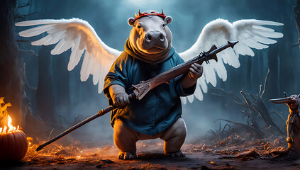 .Cute Animals in a Festive Halloween Atmosphere, adorable creatures celebrating the magic of Hallowe