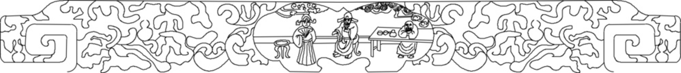 Vector sketch, illustration, silhouette, design, painting, frame, background, classic, vintage, ethnic, ornate ornament, traditional Chinese carving