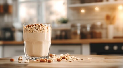 Nutritious Oats and Peanut Butter Morning Drink, breakfast, healthy, smoothie, kitchen