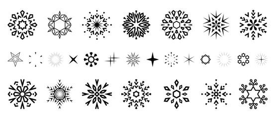 Snowflakes icon collection. Graphic modern black and white ornament.