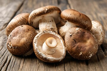 Premium Shiitake Mushrooms on Rustic Wood, fresh, organic, nature, food