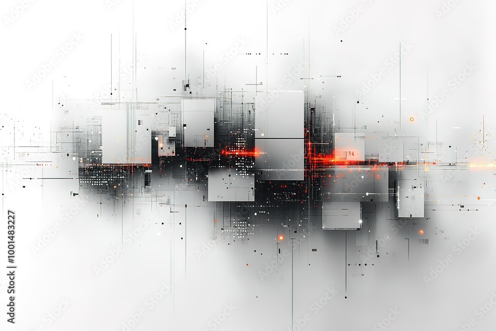 Poster a white background with a black and red pattern of squares