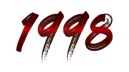 3D blood red number design of 1998 on white background.