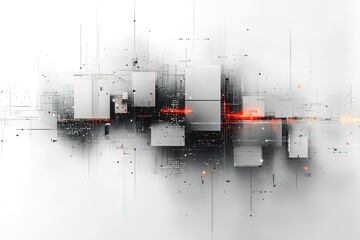 A white background with a black and red pattern of squares