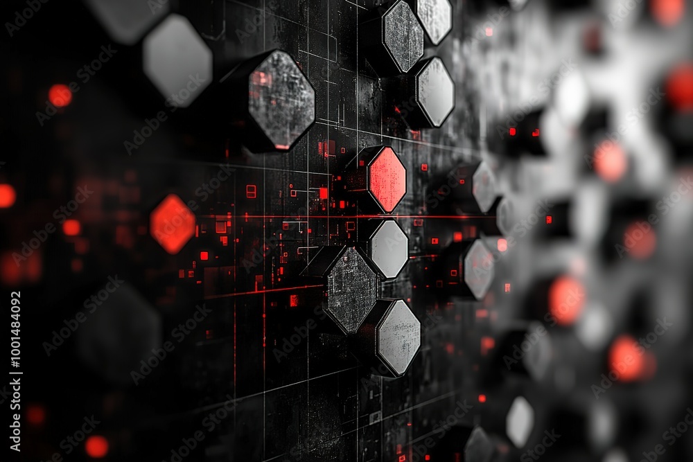Poster a close up of a black and red hexagon pattern