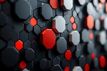 A black and white image of red and white hexagons