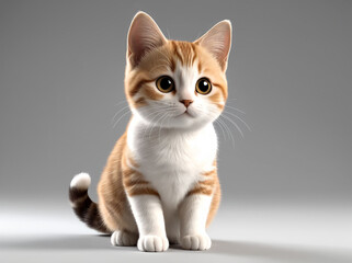 Obraz premium 3D Illustration Art of A Cute White Cat with Big Eyes Sitting on The Floor.