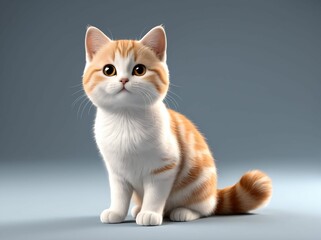 Obraz premium 3D Illustration Art of A Cute White Cat with Big Eyes Sitting on The Floor.