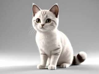 Obraz premium 3D Illustration Art of A Cute White Cat with Big Eyes Sitting on The Floor.