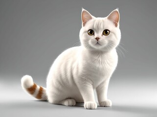3D Illustration Art of A Cute White Cat with Big Eyes Sitting on The Floor.