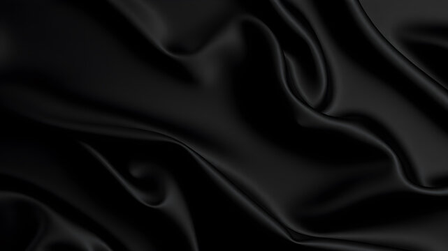 Silk fabric, abstract wavy black satin fabric background. Generative AI