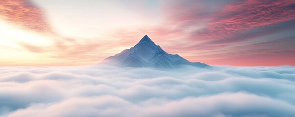 Ambient fog, drifting clouds, misty mountain peak, 3D illustration