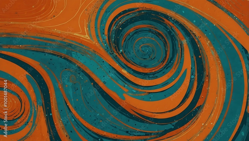 Poster Abstract background with swirling lines and circular motifs in bright orange and teal.