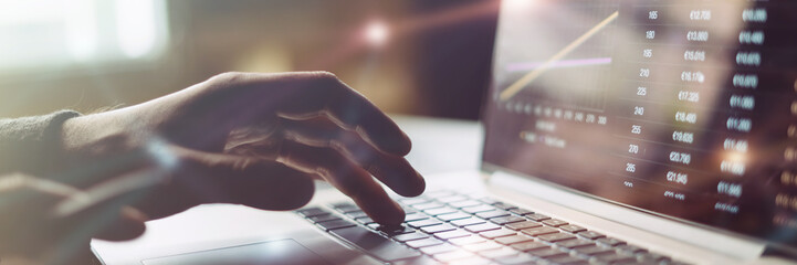 Man working with laptop. Global network concept