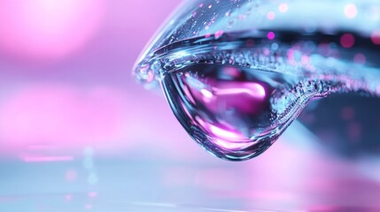 Abstract Liquid Drop with Neon Reflections, Blending Futuristic Aesthetics and Digital Art in a Macro Perspective