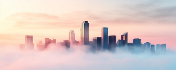 Fototapeta premium Atmospheric fog, modern skyline, muted tones, 3D illustration