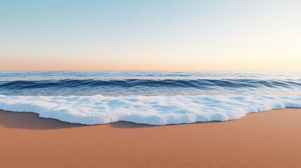 Obraz premium Beach at dawn, fog rolling in, soft waves, 3D illustration