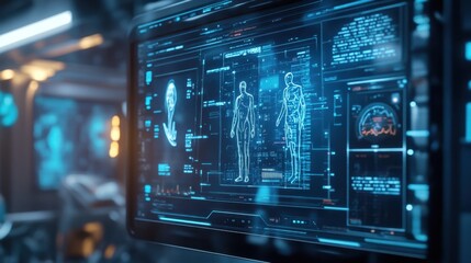 Obraz premium A sleek medical interface displaying electronic records, representing the future of healthcare technology and data management.