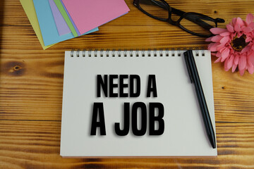 text of WORK WITH US with view of a workplace with a cup of coffee, on a wooden table. Education, business, Financial and office concept.