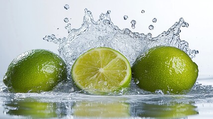 Fresh Limes Splashing in Water