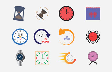 Print Time and Clock linear icons set. Timer, watch, speed, calendar, alarm clock, date and time management isolated on white background