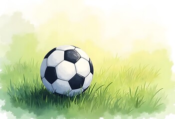 Fototapeta premium Football ball composition with soccer ball lying on the grass on the football field vector illustration 
