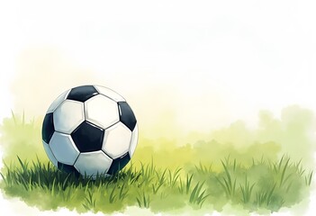 Fototapeta premium Football ball composition with soccer ball lying on the grass on the football field vector illustration 