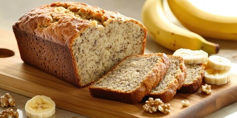 Sliced Banana Bread on Wooden Cutting Board