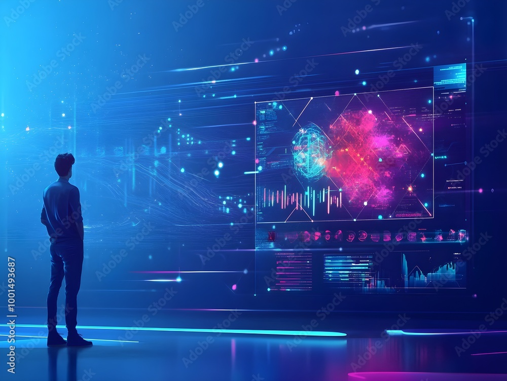 Poster futuristic technology visualization with data analysis