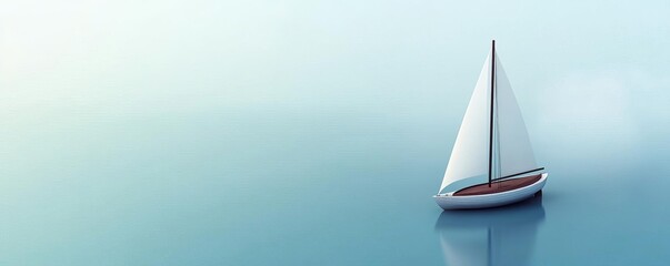Misty ocean, ambient fog, drifting sailboat, 3D illustration
