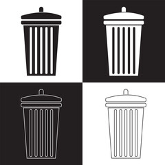 Trash bin icons. Dustbin, trash sign icon. Waste, delete symbol.  Vector illustration isolated on white and black  background. EPS 10