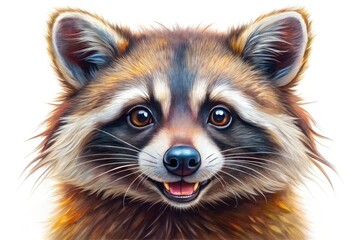 Cute hand-drawn raccoon illustration with playful expression and whimsical style on white background