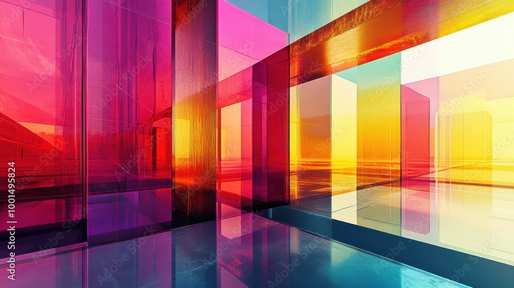 Aufkleber abstract architecture with bold, multi-colored gradients, creating a futuristic and elegant design.