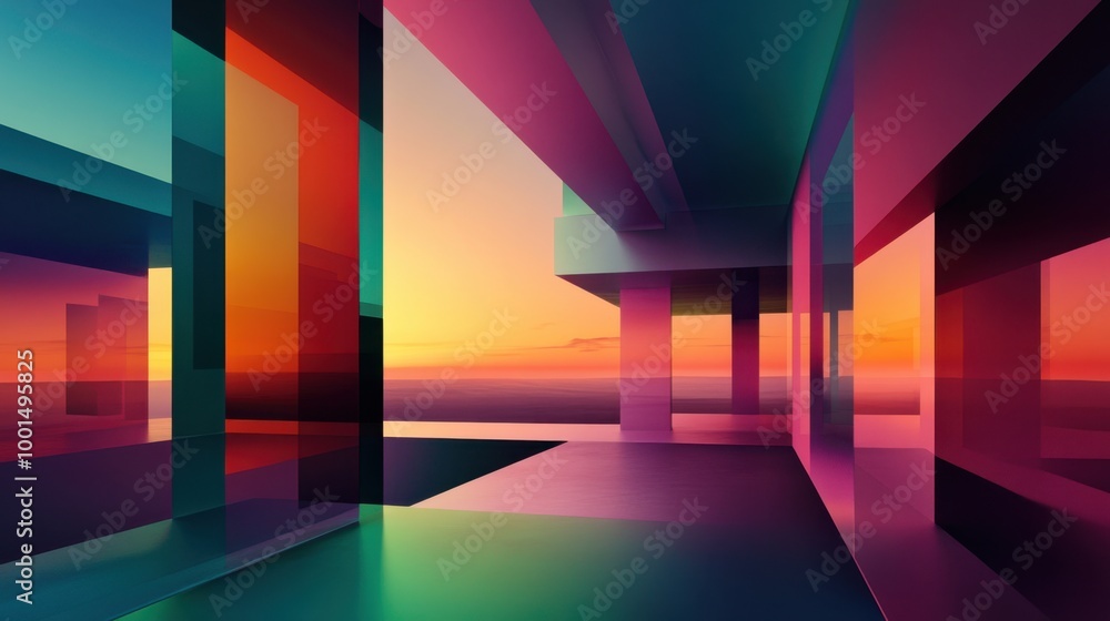 Poster abstract architecture with bold, multi-colored gradients, creating a futuristic and elegant design.