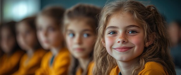 Portrait of a smiling young girl with her friends in the background