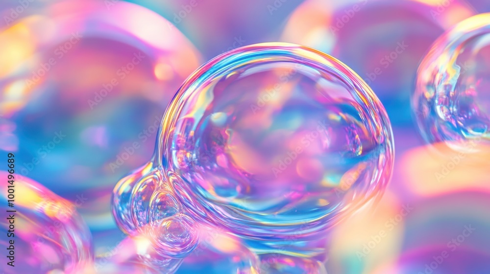 Poster abstract soap bubble background with swirling bold colors and reflections, adding a lively and energ