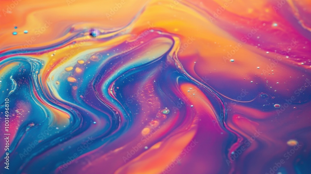 Poster abstract soap bubble background with swirling bold colors and reflections, adding a lively and energ