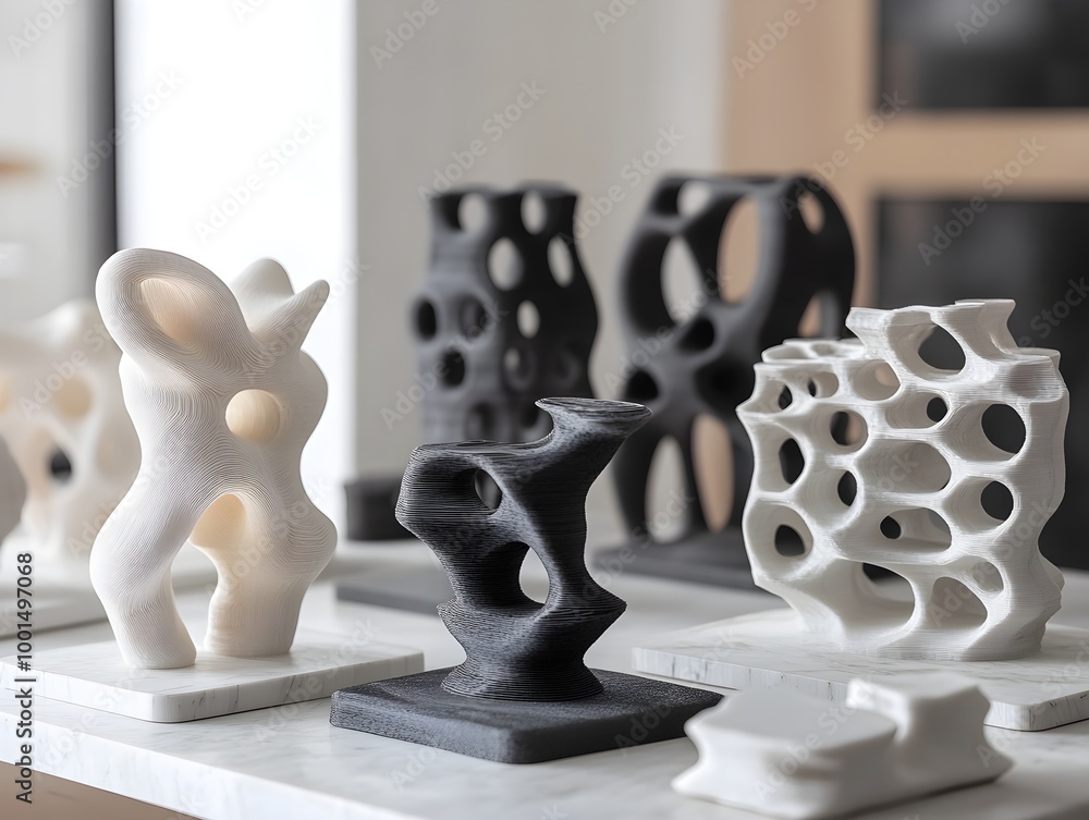 Aufkleber modern abstract sculptures on display in gallery